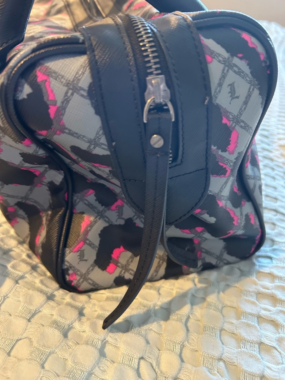L.A.M.B. Black & Pink Leopard Print Satchel - Picture 4 of 6